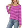 image:imageWIHOLL Womens Striped Long Sleeve Shirts Fall Outfits 2026 Color Block Tops Fashion Clothing Ribbed Crewneck Tee BlousesBhot Pink
