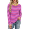 image:imageWIHOLL Womens Striped Long Sleeve Shirts Fall Outfits 2026 Color Block Tops Fashion Clothing Ribbed Crewneck Tee BlousesBhot Pink