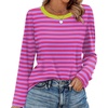 image:imageWIHOLL Womens Striped Long Sleeve Shirts Fall Outfits 2026 Color Block Tops Fashion Clothing Ribbed Crewneck Tee BlousesBhot Pink