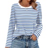 image:imageWIHOLL Womens Striped Long Sleeve Shirts Fall Outfits 2026 Color Block Tops Fashion Clothing Ribbed Crewneck Tee BlousesCblue White