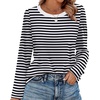 image:imageWIHOLL Womens Striped Long Sleeve Shirts Fall Outfits 2026 Color Block Tops Fashion Clothing Ribbed Crewneck Tee BlousesDblack White