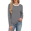 image:imageWIHOLL Womens Striped Long Sleeve Shirts Fall Outfits 2026 Color Block Tops Fashion Clothing Ribbed Crewneck Tee BlousesDblack White