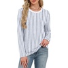 image:imageWIHOLL Womens Striped Long Sleeve Shirts Fall Outfits 2026 Color Block Tops Fashion Clothing Ribbed Crewneck Tee BlousesFblue Striped