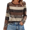 image:imageWIHOLL Womens Striped Long Sleeve Shirts Fall Outfits 2026 Color Block Tops Fashion Clothing Ribbed Crewneck Tee BlousesFborwn Striped