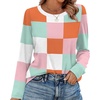 image:imageWIHOLL Womens Striped Long Sleeve Shirts Fall Outfits 2026 Color Block Tops Fashion Clothing Ribbed Crewneck Tee BlousesForange Plaid