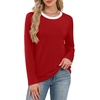 image:imageWIHOLL Womens Striped Long Sleeve Shirts Fall Outfits 2026 Color Block Tops Fashion Clothing Ribbed Crewneck Tee BlousesGred