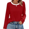 image:imageWIHOLL Womens Striped Long Sleeve Shirts Fall Outfits 2026 Color Block Tops Fashion Clothing Ribbed Crewneck Tee BlousesGred