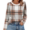 image:imageWIHOLL Womens Striped Long Sleeve Shirts Fall Outfits 2026 Color Block Tops Fashion Clothing Ribbed Crewneck Tee BlousesHbrown Plaid