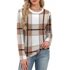 image:imageWIHOLL Womens Striped Long Sleeve Shirts Fall Outfits 2026 Color Block Tops Fashion Clothing Ribbed Crewneck Tee BlousesHbrown Plaid