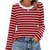 image:imageWIHOLL Womens Striped Long Sleeve Shirts Fall Outfits 2026 Color Block Tops Fashion Clothing Ribbed Crewneck Tee BlousesHred Stripes