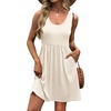 image:imageWIHOLL Womens Summer Dress 2026 ALine Sleeveless Casual Sundress with Pockets FloralSolidBeige Gingham