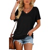 image:imageWIHOLL Womens Summer TShirts Short Sleeve V Neck Dolman Tops with Side Shirring Loose Fit Shirts Spring Fashion01black