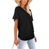 image:imageWIHOLL Womens Summer TShirts Short Sleeve V Neck Dolman Tops with Side Shirring Loose Fit Shirts Spring Fashion01black