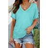 image:imageWIHOLL Womens Summer TShirts Short Sleeve V Neck Dolman Tops with Side Shirring Loose Fit Shirts Spring Fashion02aqua