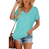 image:imageWIHOLL Womens Summer TShirts Short Sleeve V Neck Dolman Tops with Side Shirring Loose Fit Shirts Spring Fashion02aqua
