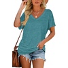 image:imageWIHOLL Womens Summer TShirts Short Sleeve V Neck Dolman Tops with Side Shirring Loose Fit Shirts Spring Fashion02turquoise