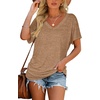 image:imageWIHOLL Womens Summer TShirts Short Sleeve V Neck Dolman Tops with Side Shirring Loose Fit Shirts Spring Fashion04coffee