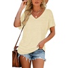 image:imageWIHOLL Womens Summer TShirts Short Sleeve V Neck Dolman Tops with Side Shirring Loose Fit Shirts Spring Fashion05beige