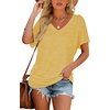 image:imageWIHOLL Womens Summer TShirts Short Sleeve V Neck Dolman Tops with Side Shirring Loose Fit Shirts Spring Fashion05yellow
