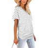image:imageWIHOLL Womens Summer TShirts Short Sleeve V Neck Dolman Tops with Side Shirring Loose Fit Shirts Spring Fashion06grey Stripes