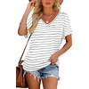 image:imageWIHOLL Womens Summer TShirts Short Sleeve V Neck Dolman Tops with Side Shirring Loose Fit Shirts Spring Fashion06grey Stripes