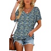 image:imageWIHOLL Womens Summer TShirts Short Sleeve V Neck Dolman Tops with Side Shirring Loose Fit Shirts Spring Fashion3floral Blue