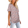 image:imageWIHOLL Womens Summer TShirts Short Sleeve V Neck Dolman Tops with Side Shirring Loose Fit Shirts Spring Fashion3floral Pink