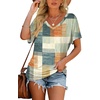 image:imageWIHOLL Womens Summer TShirts Short Sleeve V Neck Dolman Tops with Side Shirring Loose Fit Shirts Spring Fashion3plaid Orange Blue