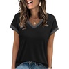 image:imageWIHOLL Womens Summer Tops 2026 Cap Short Sleeve Shirs V Neck T Shirts Fashion Beach Vacation Clothes Color BlockBlack