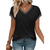 image:imageWIHOLL Womens Summer Tops 2026 Cap Short Sleeve Shirs V Neck T Shirts Fashion Beach Vacation Clothes Color BlockBlack