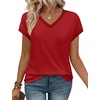image:imageWIHOLL Womens Summer Tops 2026 Cap Short Sleeve Shirs V Neck T Shirts Fashion Beach Vacation Clothes Color BlockDark Red