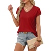 image:imageWIHOLL Womens Summer Tops 2026 Cap Short Sleeve Shirs V Neck T Shirts Fashion Beach Vacation Clothes Color BlockDark Red