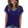 image:imageWIHOLL Womens Summer Tops 2026 Cap Short Sleeve Shirs V Neck T Shirts Fashion Beach Vacation Clothes Color BlockNavy