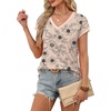image:imageWIHOLL Womens Summer Tops 2026 Cap Short Sleeve Shirs V Neck T Shirts Fashion Beach Vacation Clothes Color BlockPrint Beige