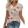 image:imageWIHOLL Womens Summer Tops 2026 Cap Short Sleeve Shirs V Neck T Shirts Fashion Beach Vacation Clothes Color BlockPrint Beige