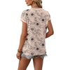 image:imageWIHOLL Womens Summer Tops 2026 Cap Short Sleeve Shirs V Neck T Shirts Fashion Beach Vacation Clothes Color BlockPrint Beige