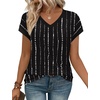image:imageWIHOLL Womens Summer Tops 2026 Cap Short Sleeve Shirs V Neck T Shirts Fashion Beach Vacation Clothes Color BlockPrint Black