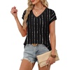 image:imageWIHOLL Womens Summer Tops 2026 Cap Short Sleeve Shirs V Neck T Shirts Fashion Beach Vacation Clothes Color BlockPrint Black