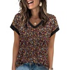 image:imageWIHOLL Womens Summer Tops 2026 Cap Short Sleeve Shirs V Neck T Shirts Fashion Beach Vacation Clothes Color BlockPrint Black Floral