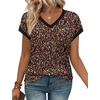 image:imageWIHOLL Womens Summer Tops 2026 Cap Short Sleeve Shirs V Neck T Shirts Fashion Beach Vacation Clothes Color BlockPrint Black Floral