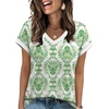 image:imageWIHOLL Womens Summer Tops 2026 Cap Short Sleeve Shirs V Neck T Shirts Fashion Beach Vacation Clothes Color BlockPrint Green