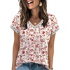 image:imageWIHOLL Womens Summer Tops 2026 Cap Short Sleeve Shirs V Neck T Shirts Fashion Beach Vacation Clothes Color BlockPrint Pink