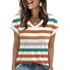 image:imageWIHOLL Womens Summer Tops 2026 Cap Short Sleeve Shirs V Neck T Shirts Fashion Beach Vacation Clothes Color BlockPrint Striped Orange