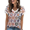 image:imageWIHOLL Womens Summer Tops 2026 Cap Short Sleeve Shirs V Neck T Shirts Fashion Beach Vacation Clothes Color BlockPrint White