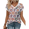 image:imageWIHOLL Womens Summer Tops 2026 Cap Short Sleeve Shirs V Neck T Shirts Fashion Beach Vacation Clothes Color BlockPrint White