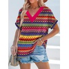 image:imageWIHOLL Womens Summer Tops Short Dolman Sleeve Shirts 2026 Fashion V Neck Outfits Clothes2boho Stripes 1