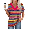 image:imageWIHOLL Womens Summer Tops Short Dolman Sleeve Shirts 2026 Fashion V Neck Outfits Clothes2boho Stripes 1