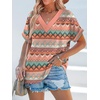 image:imageWIHOLL Womens Summer Tops Short Dolman Sleeve Shirts 2026 Fashion V Neck Outfits Clothes2boho Stripes 2