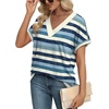 image:imageWIHOLL Womens Summer Tops Short Dolman Sleeve Shirts 2026 Fashion V Neck Outfits Clothes2striped  Blue