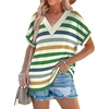 image:imageWIHOLL Womens Summer Tops Short Dolman Sleeve Shirts 2026 Fashion V Neck Outfits Clothes2striped  Green